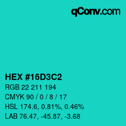 Color code: HEX #16D3C2 | qconv.com