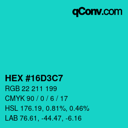 Color code: HEX #16D3C7 | qconv.com