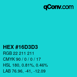 Color code: HEX #16D3D3 | qconv.com