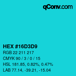 颜色代码: HEX #16D3D9 | qconv.com