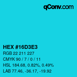 Farbcode: HEX #16D3E3 | qconv.com