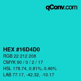 カラーコード: HEX #16D4D0 | qconv.com