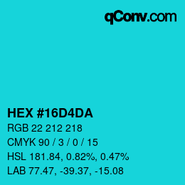 Color code: HEX #16D4DA | qconv.com