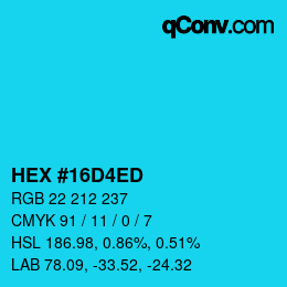 カラーコード: HEX #16D4ED | qconv.com