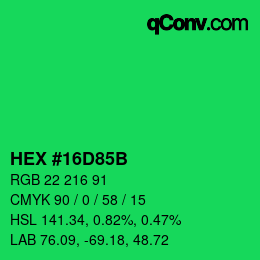 Color code: HEX #16D85B | qconv.com