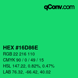 Color code: HEX #16D86E | qconv.com