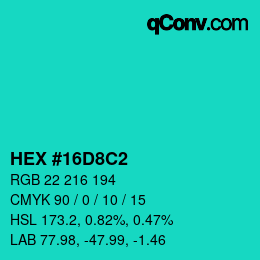 カラーコード: HEX #16D8C2 | qconv.com