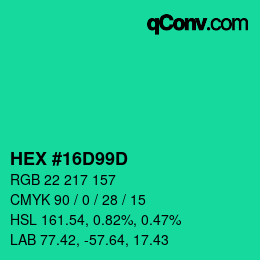颜色代码: HEX #16D99D | qconv.com