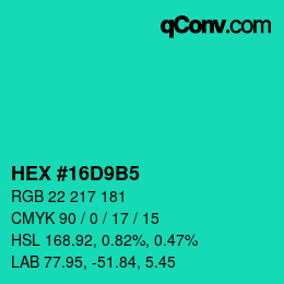Color code: HEX #16D9B5 | qconv.com