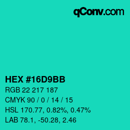 Color code: HEX #16D9BB | qconv.com