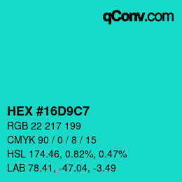 Color code: HEX #16D9C7 | qconv.com