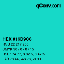 Color code: HEX #16D9C8 | qconv.com