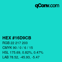 Color code: HEX #16D9CB | qconv.com