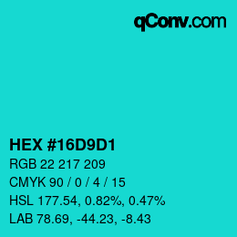 Color code: HEX #16D9D1 | qconv.com