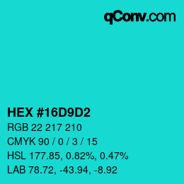 Color code: HEX #16D9D2 | qconv.com