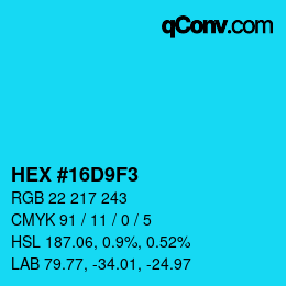 Color code: HEX #16D9F3 | qconv.com