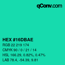 Color code: HEX #16DBAE | qconv.com