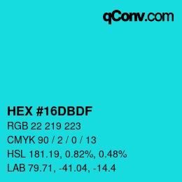 颜色代码: HEX #16DBDF | qconv.com
