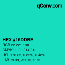 Color code: HEX #16DDBE | qconv.com