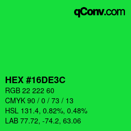 Color code: HEX #16DE3C | qconv.com