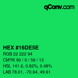 Color code: HEX #16DE5E | qconv.com