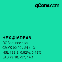 Color code: HEX #16DEA8 | qconv.com