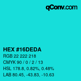 Color code: HEX #16DEDA | qconv.com