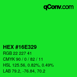 Farbcode: HEX #16E329 | qconv.com