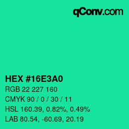カラーコード: HEX #16E3A0 | qconv.com