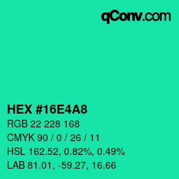 Color code: HEX #16E4A8 | qconv.com
