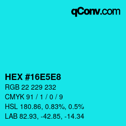 Color code: HEX #16E5E8 | qconv.com