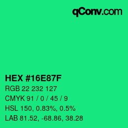 Color code: HEX #16E87F | qconv.com