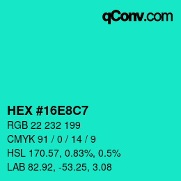 Color code: HEX #16E8C7 | qconv.com