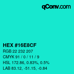 Color code: HEX #16E8CF | qconv.com