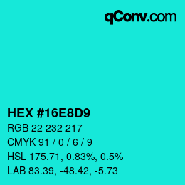 Color code: HEX #16E8D9 | qconv.com