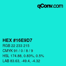 Color code: HEX #16E9D7 | qconv.com