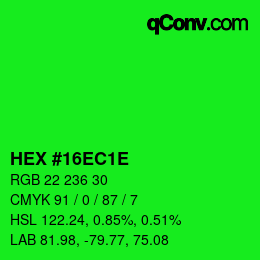 Color code: HEX #16EC1E | qconv.com