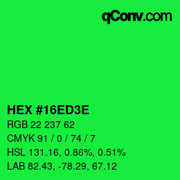 Color code: HEX #16ED3E | qconv.com