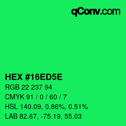 カラーコード: HEX #16ED5E | qconv.com