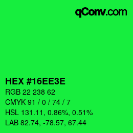 Color code: HEX #16EE3E | qconv.com