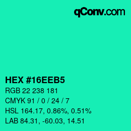 Color code: HEX #16EEB5 | qconv.com