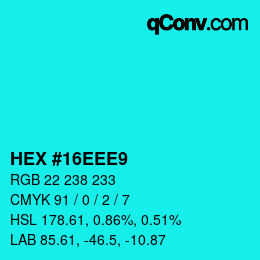 Color code: HEX #16EEE9 | qconv.com