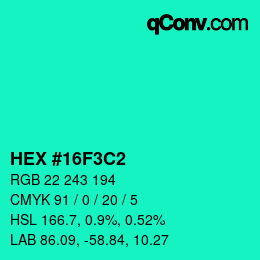 Color code: HEX #16F3C2 | qconv.com