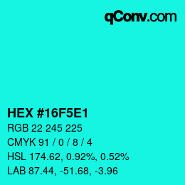 カラーコード: HEX #16F5E1 | qconv.com