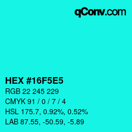 Color code: HEX #16F5E5 | qconv.com