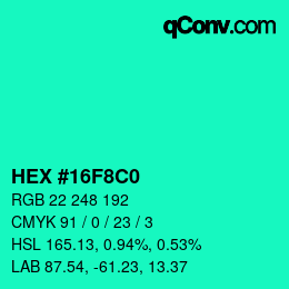 Color code: HEX #16F8C0 | qconv.com