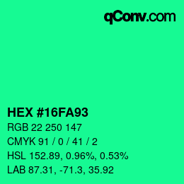 Color code: HEX #16FA93 | qconv.com