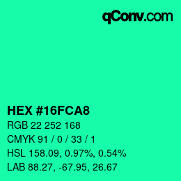Color code: HEX #16FCA8 | qconv.com