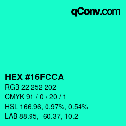 カラーコード: HEX #16FCCA | qconv.com
