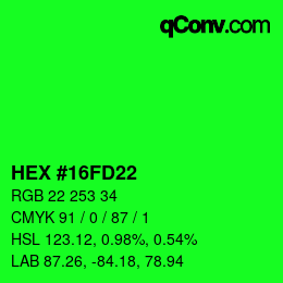 Color code: HEX #16FD22 | qconv.com